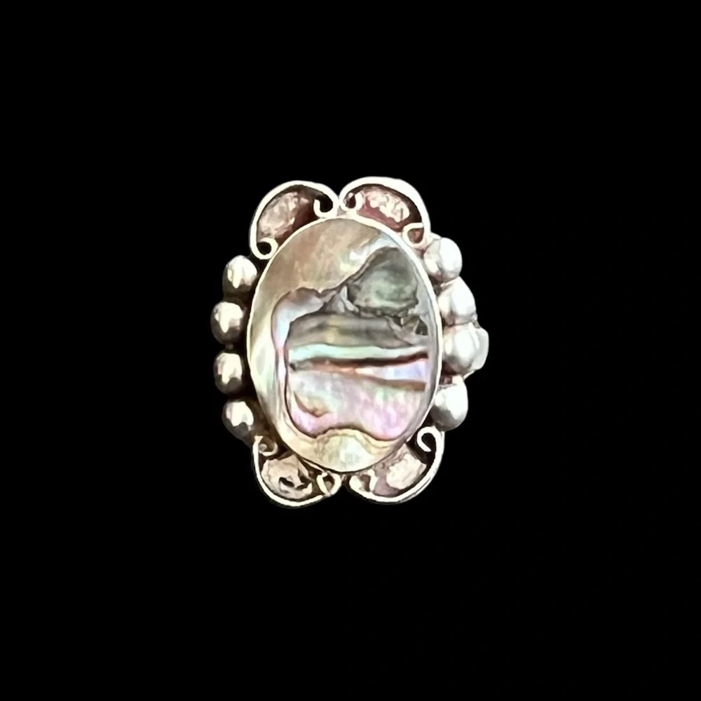 Vintage Taxco Mexico sterling silver and abalone ring